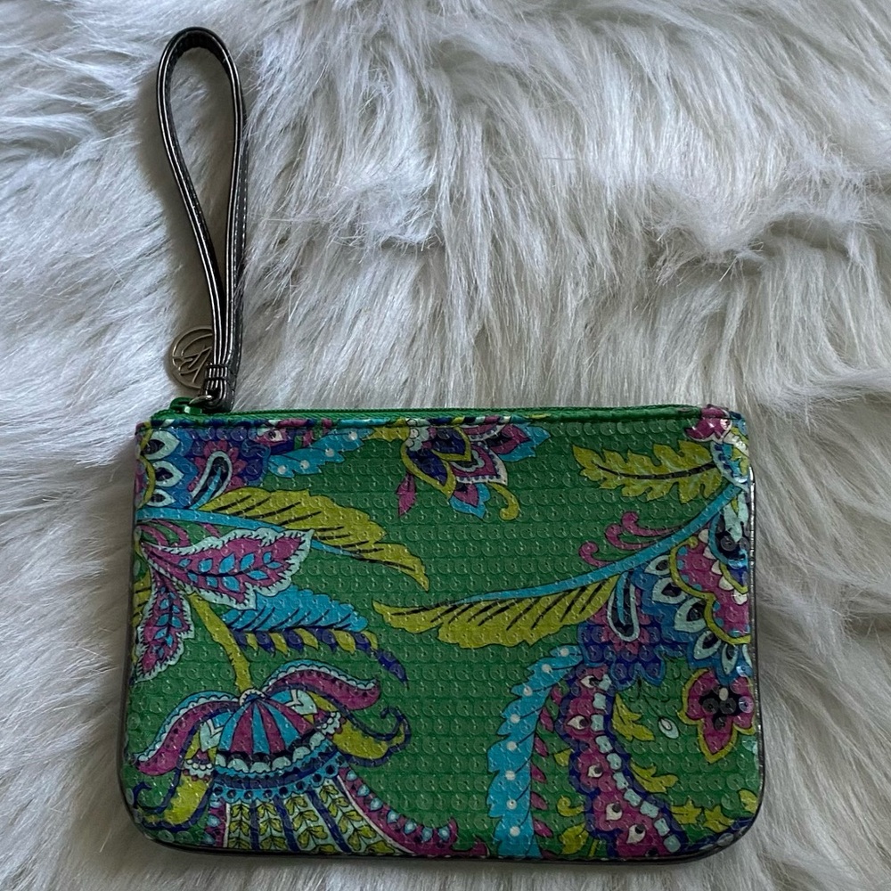 Vera‎ Bradley Vibrant Green and Pink Paisley Wristlet Clutch